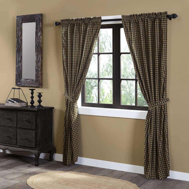 Black (Raven, Khaki) Check Scalloped Panel Curtain Set of 2 - The Fox Decor